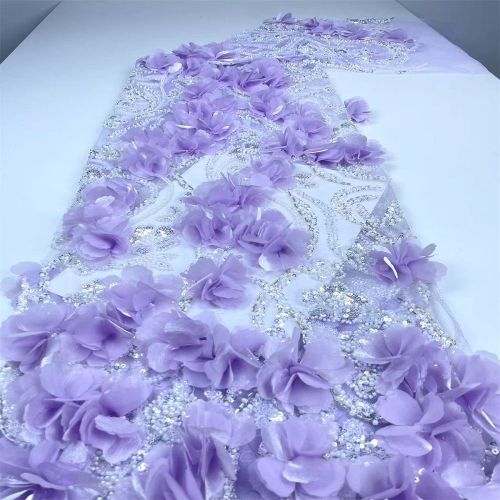 Beaded Tulle Feather 3D Floral Fabric - 5 Yards | HY002