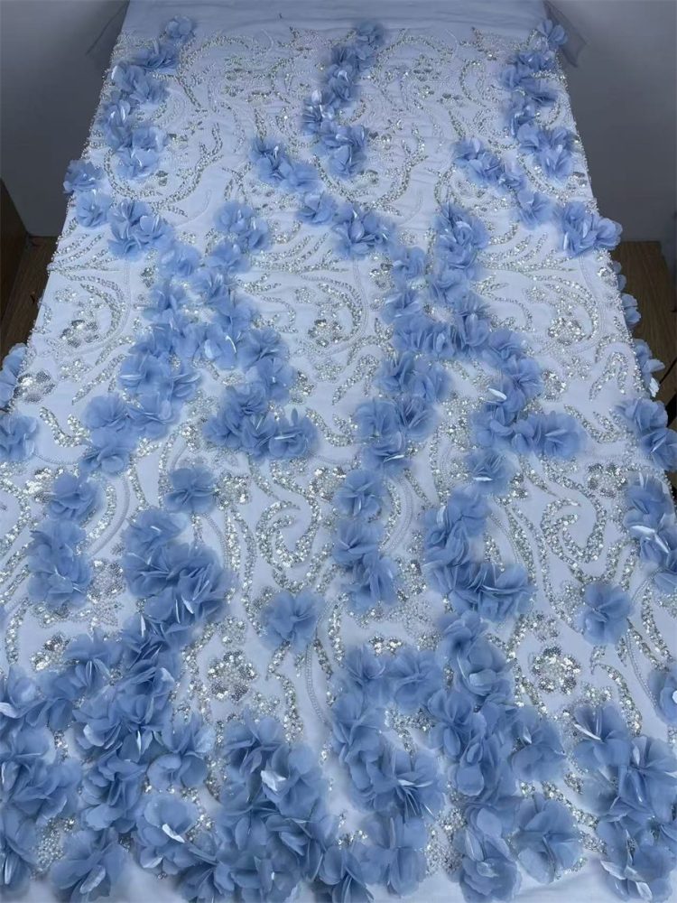 Beaded Tulle Feather 3D Floral Fabric - 5 Yards | HY002