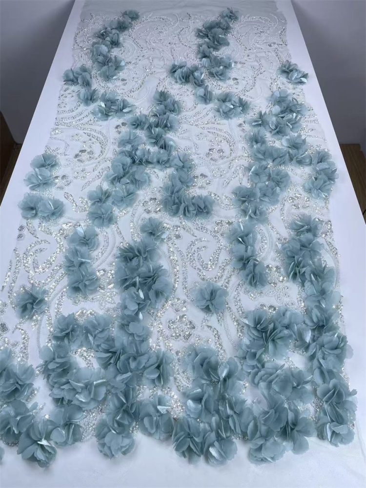 Beaded Tulle Feather 3D Floral Fabric - 5 Yards | HY002