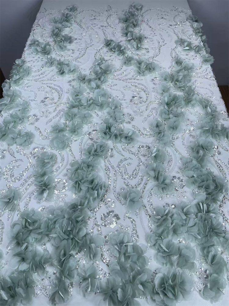 Beaded Tulle Feather 3D Floral Fabric - 5 Yards | HY002