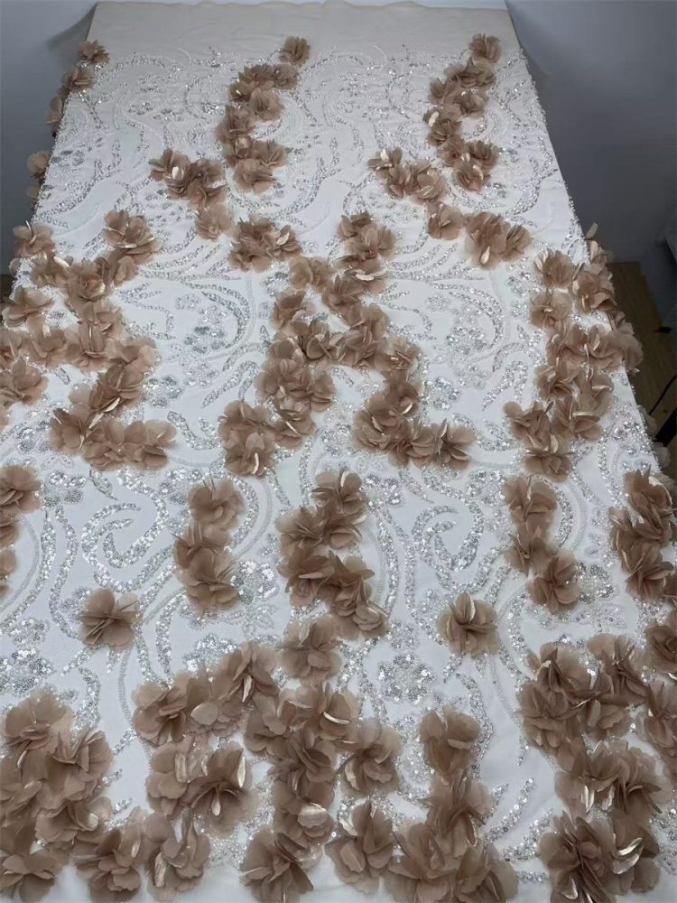 Beaded Tulle Feather 3D Floral Fabric - 5 Yards | HY002