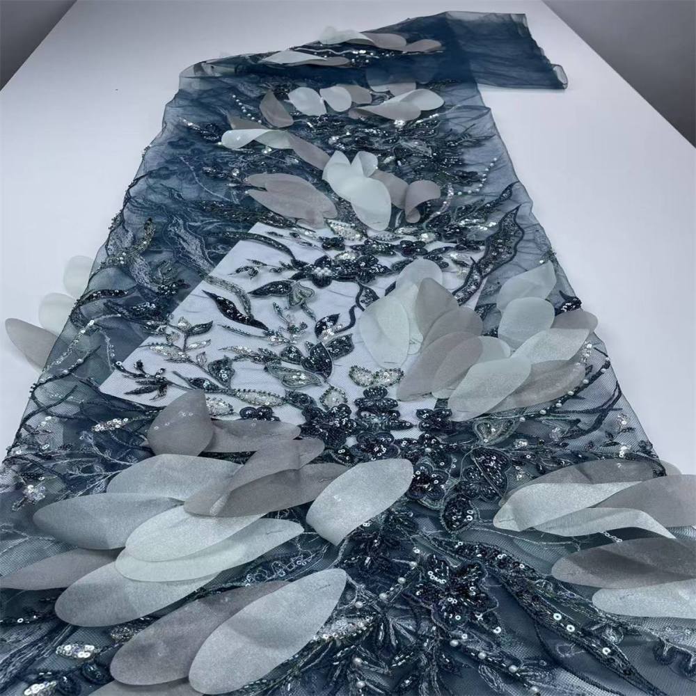 Beaded Tulle Feather 3D Floral Fabric - 5 Yards | HY003