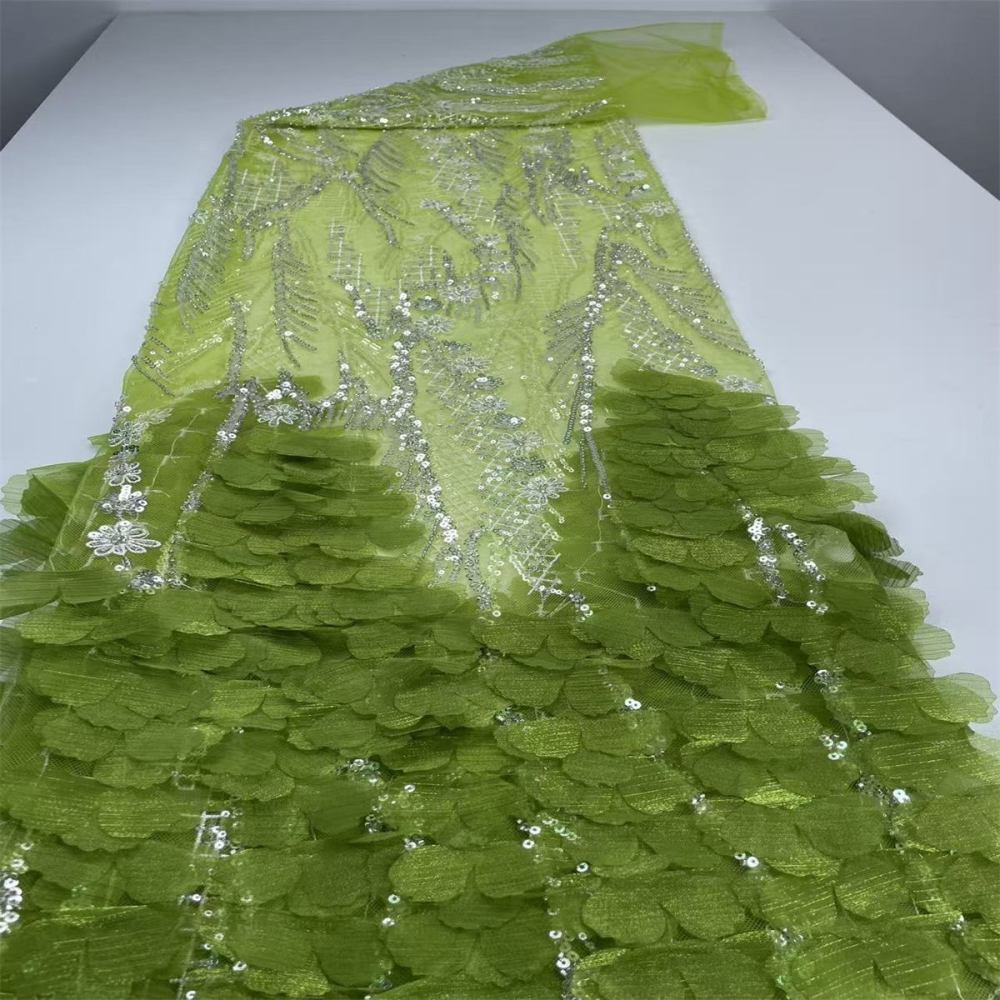 Beaded Tulle Feather 3D Floral Fabric - 5 Yards | HY004