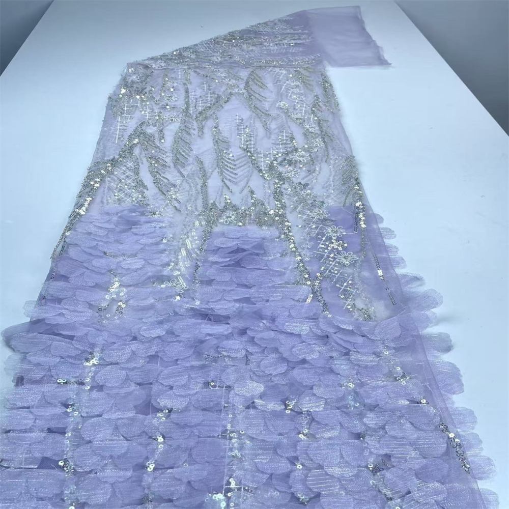Beaded Tulle Feather 3D Floral Fabric - 5 Yards | HY004
