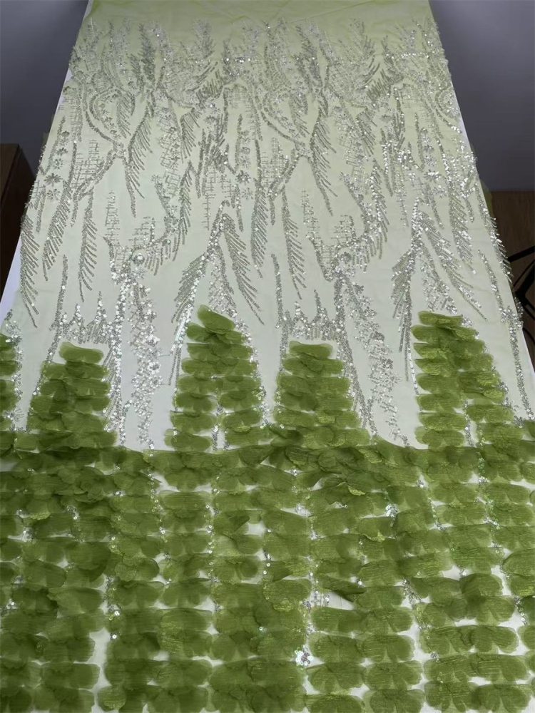 Beaded Tulle Feather 3D Floral Fabric - 5 Yards | HY004
