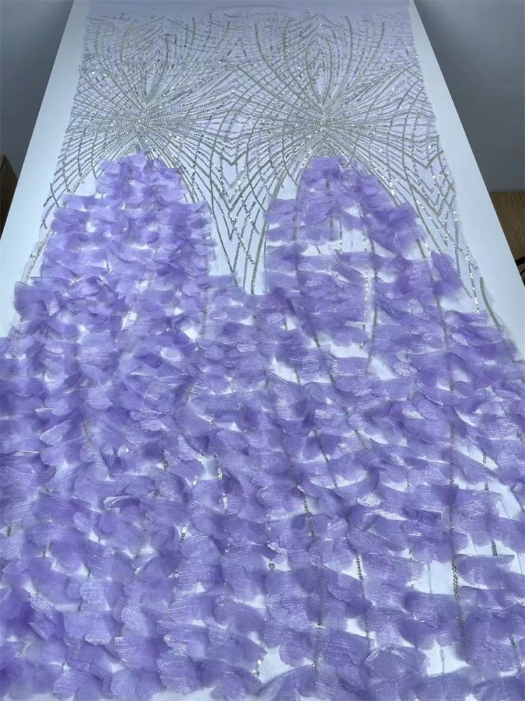 Beaded Tulle Feather 3D Floral Fabric - 5 Yards | HY005