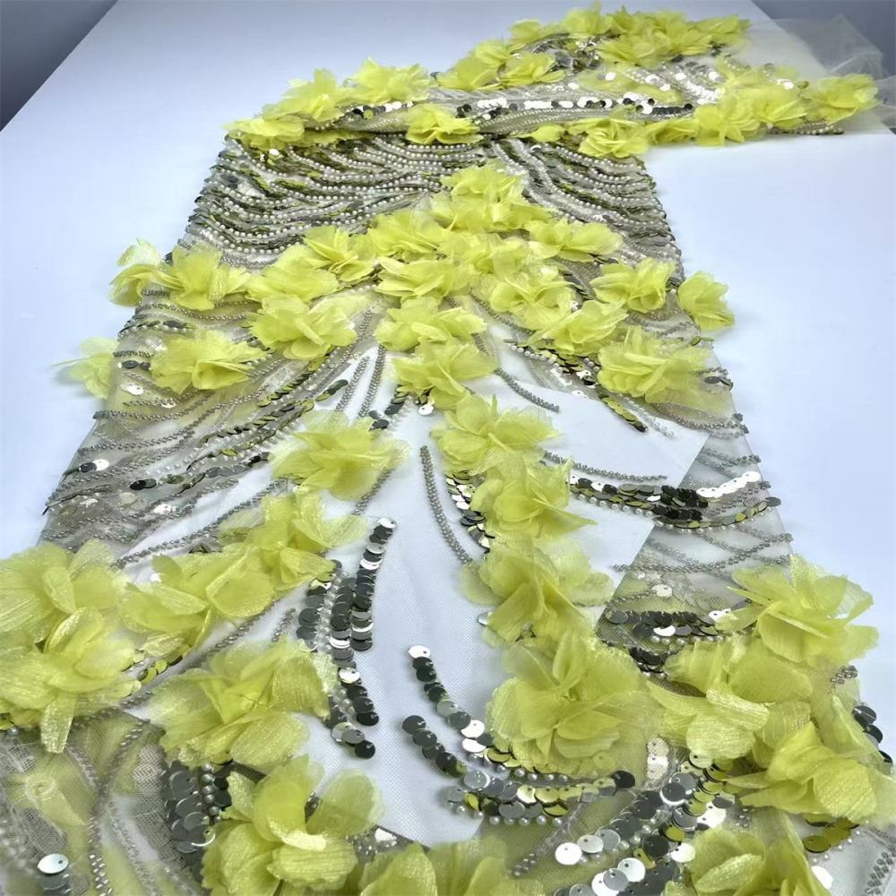 Beaded Tulle Feather 3D Floral Fabric - 5 Yards | HY006