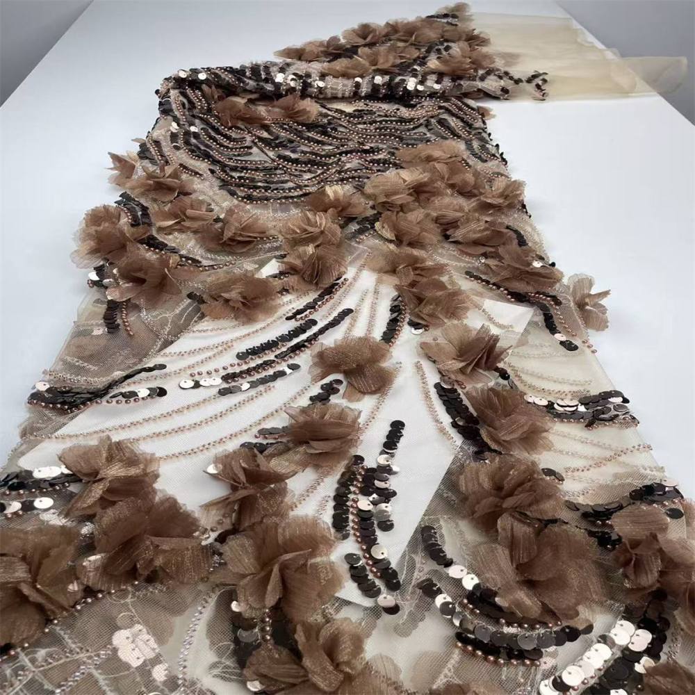 Beaded Tulle Feather 3D Floral Fabric - 5 Yards | HY006