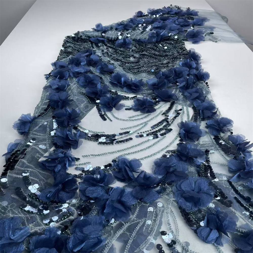 Beaded Tulle Feather 3D Floral Fabric - 5 Yards | HY006