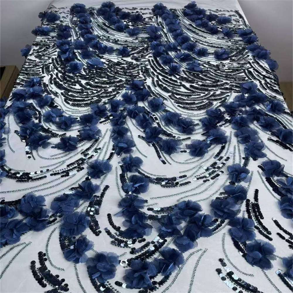 Beaded Tulle Feather 3D Floral Fabric - 5 Yards | HY006