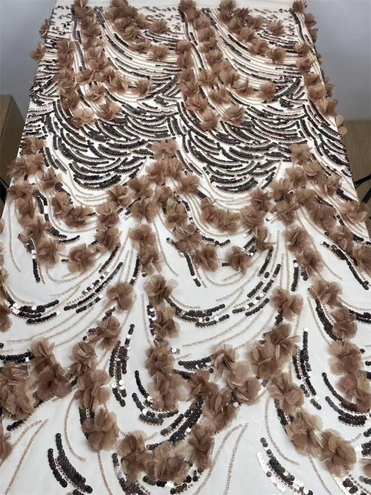 Beaded Tulle Feather 3D Floral Fabric - 5 Yards | HY006