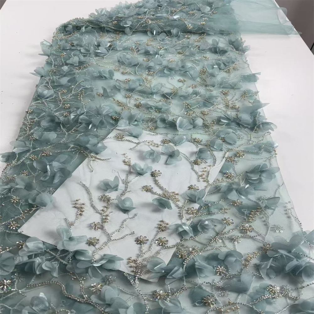 Beaded Tulle Feather 3D Floral Fabric - 5 Yards | HY014