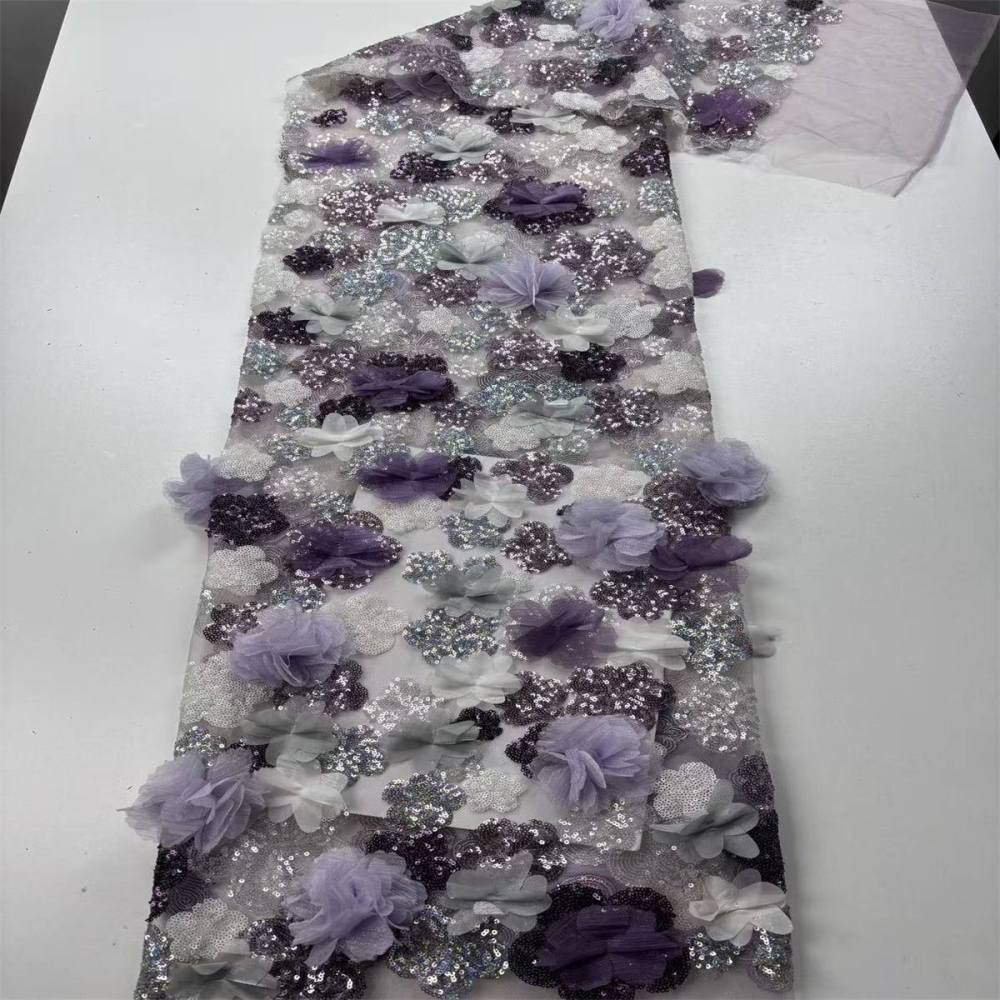 Beaded Tulle Feather 3D Floral Fabric - 5 Yards | HY018