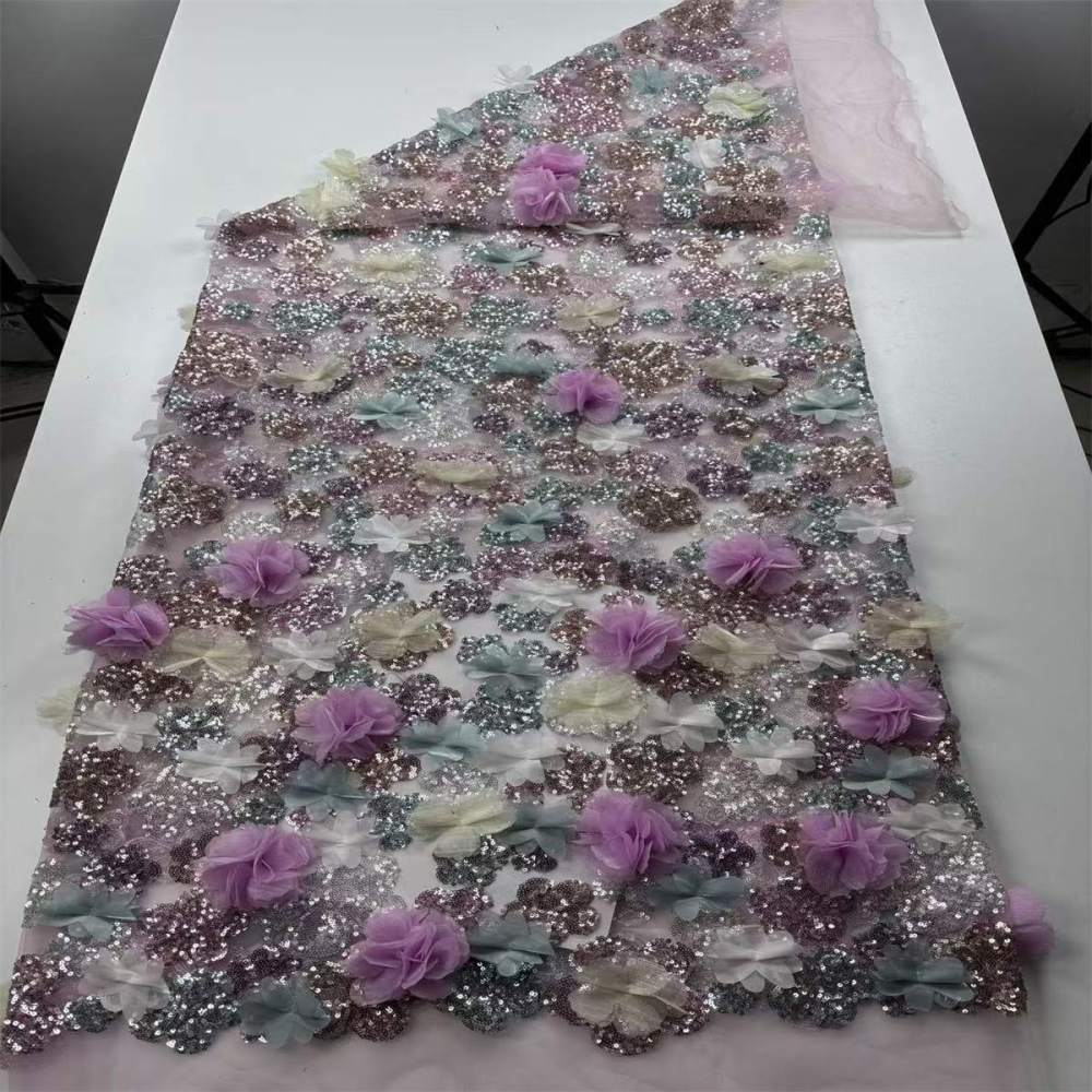 Beaded Tulle Feather 3D Floral Fabric - 5 Yards | HY018