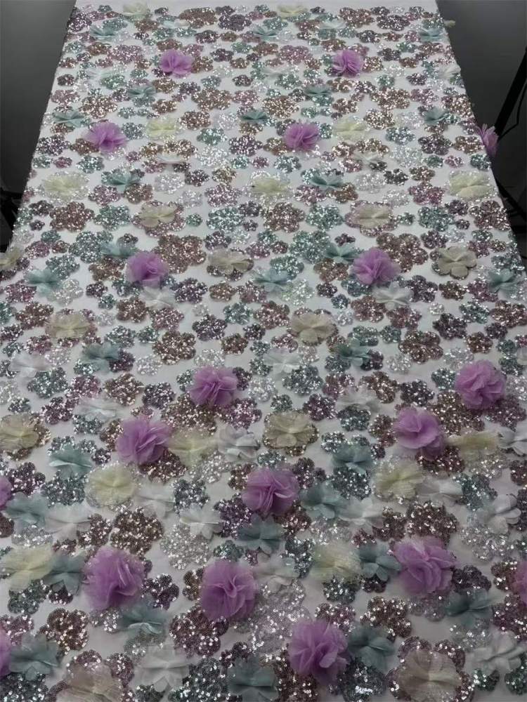 Beaded Tulle Feather 3D Floral Fabric - 5 Yards | HY018