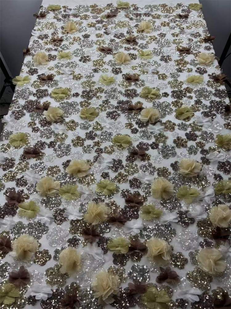 Beaded Tulle Feather 3D Floral Fabric - 5 Yards | HY018