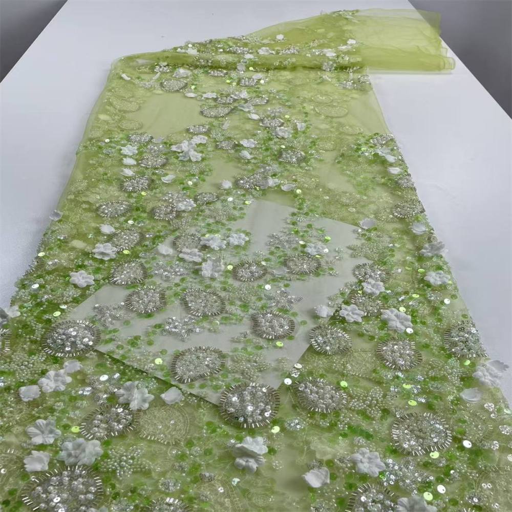 Beaded Tulle Feather 3D Floral Fabric - 5 Yards | HY011