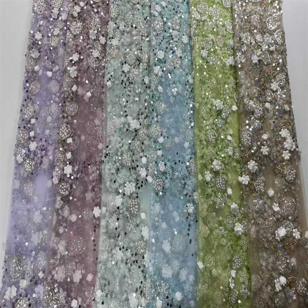 Beaded Tulle Feather 3D Floral Fabric - 5 Yards | HY011