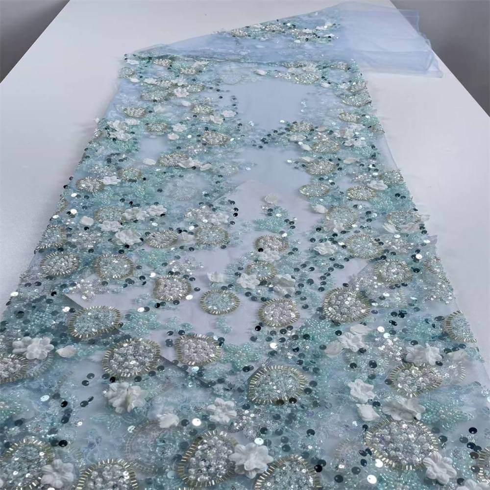 Beaded Tulle Feather 3D Floral Fabric - 5 Yards | HY011