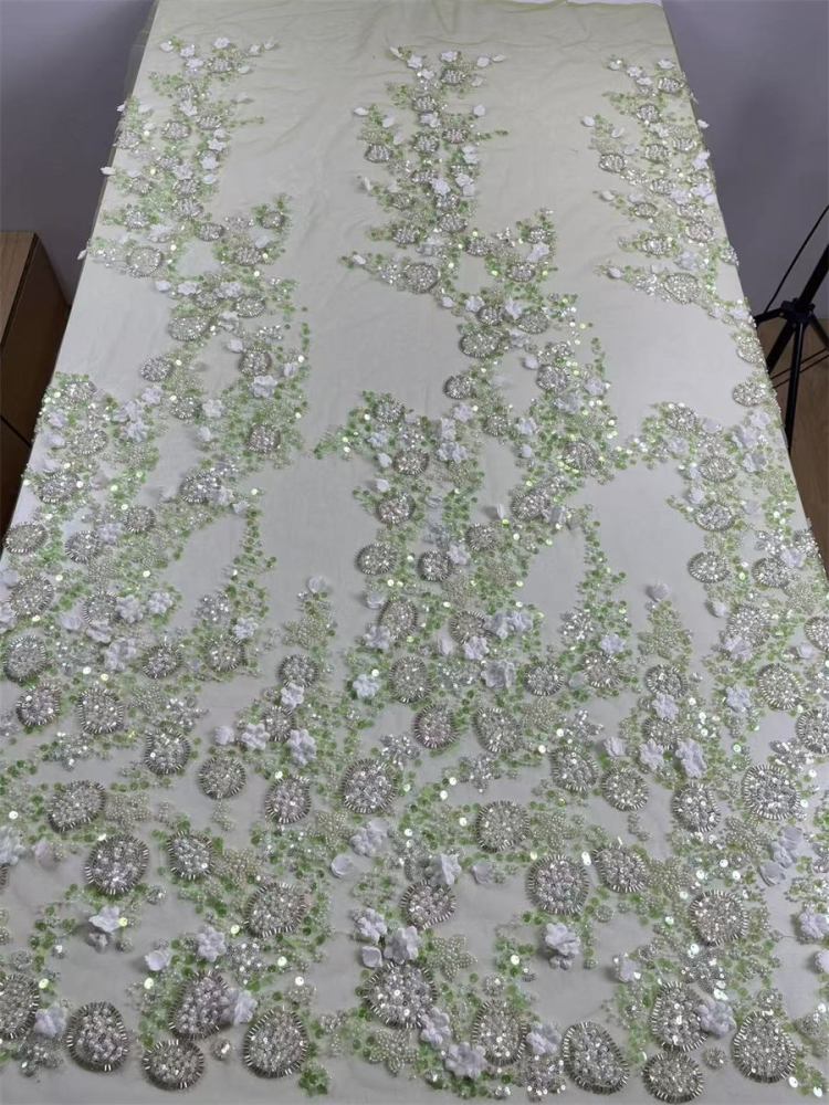 Beaded Tulle Feather 3D Floral Fabric - 5 Yards | HY011