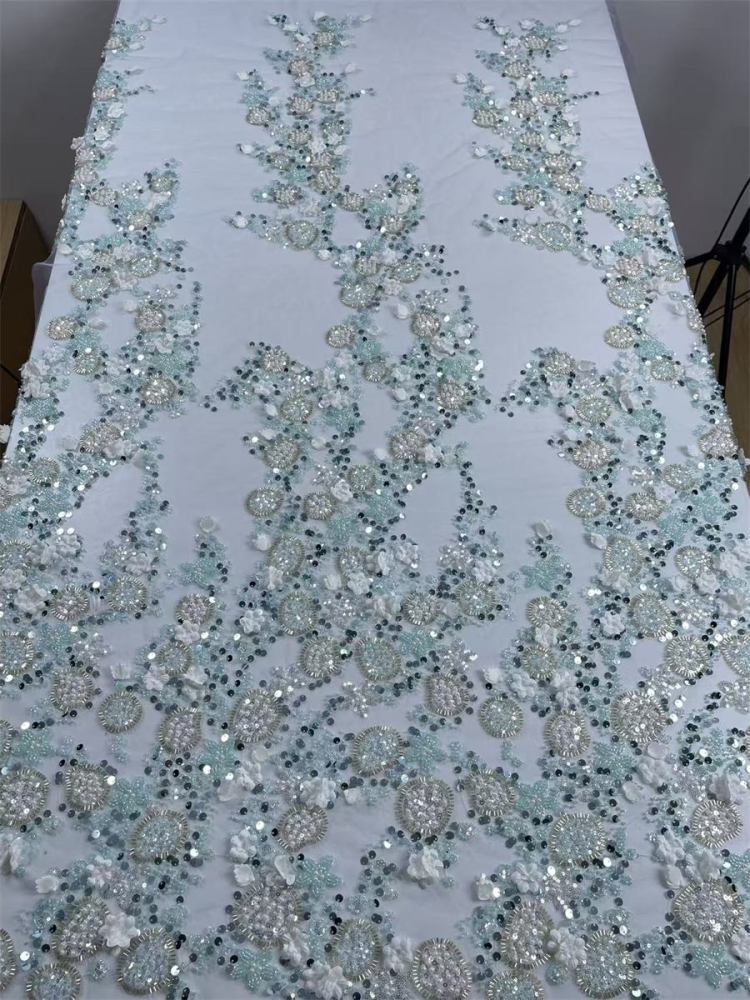 Beaded Tulle Feather 3D Floral Fabric - 5 Yards | HY011