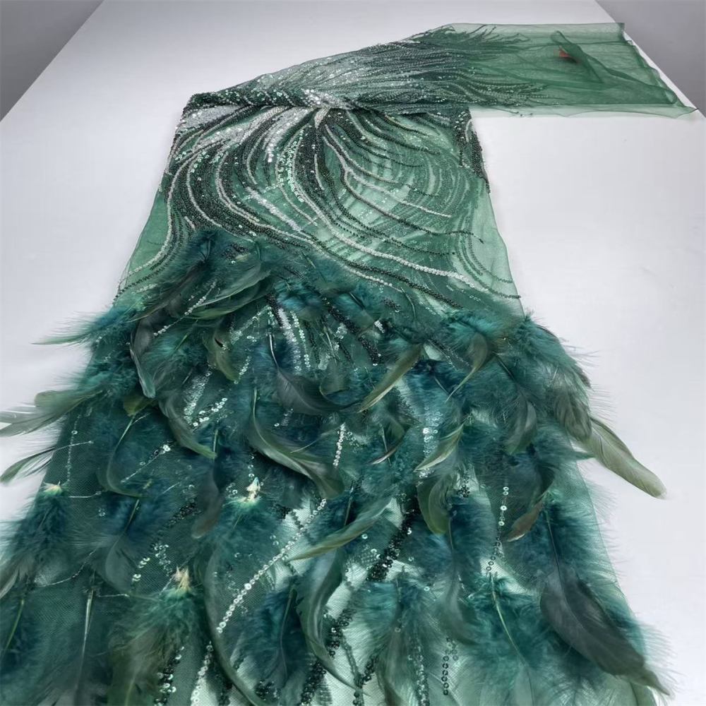 Beaded Tulle Feather 3D Floral Fabric - 5 Yards | HY007