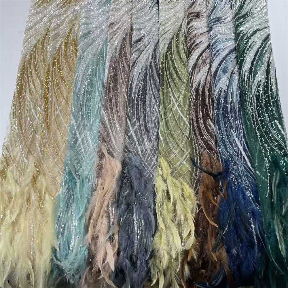 Beaded Tulle Feather 3D Floral Fabric - 5 Yards | HY007