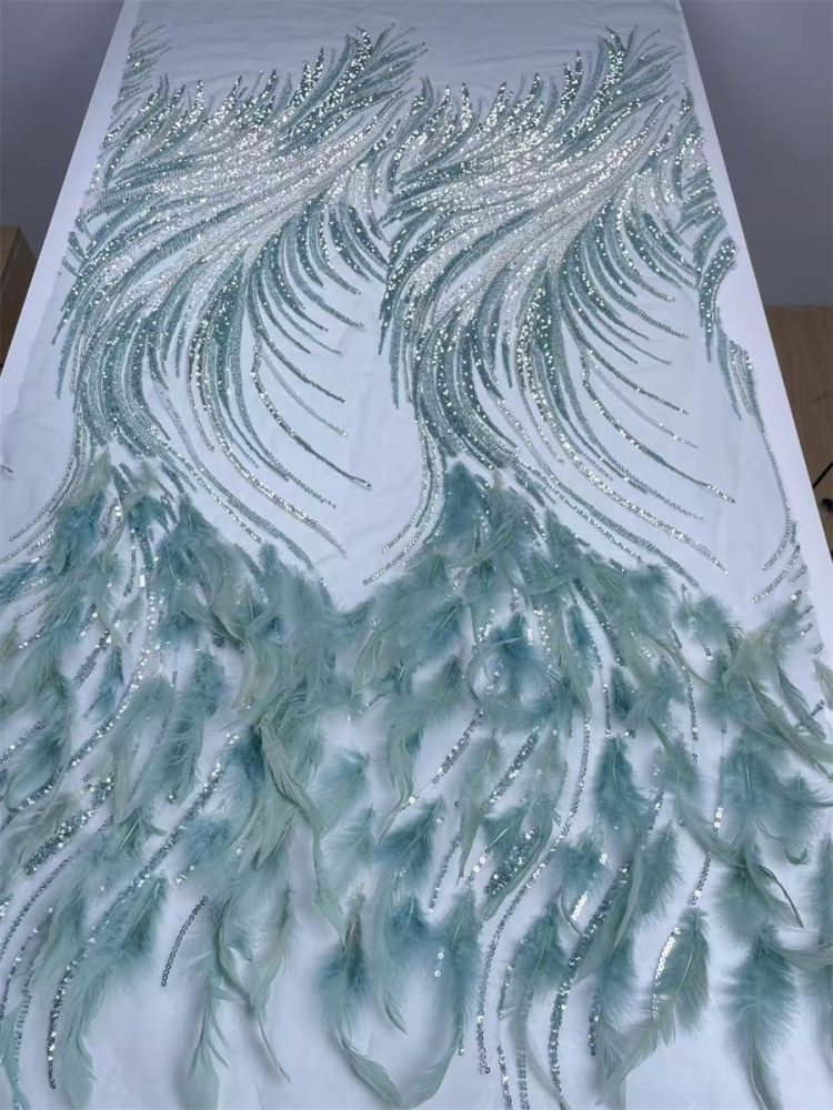 Feathers Embellished Tulle Fabric - 5 Yards | HY007
