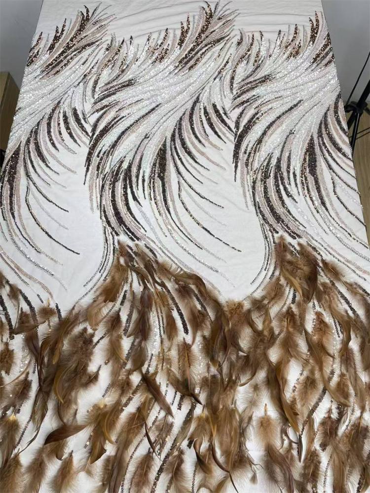 Feathers Embellished Tulle Fabric - 5 Yards | HY007
