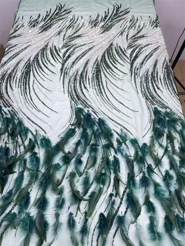 Feathers Embellished Tulle Fabric - 5 Yards | HY007