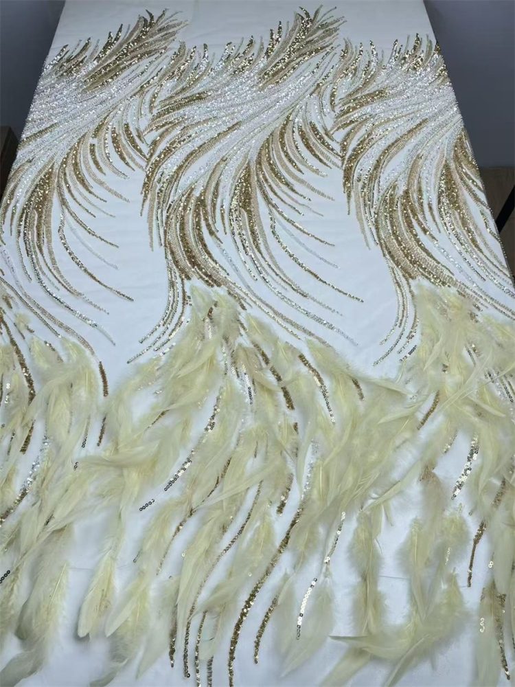 Feathers Embellished Tulle Fabric - 5 Yards | HY007