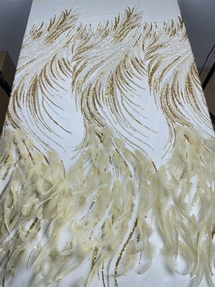 Feathers Embellished Tulle Fabric - 5 Yards | HY007