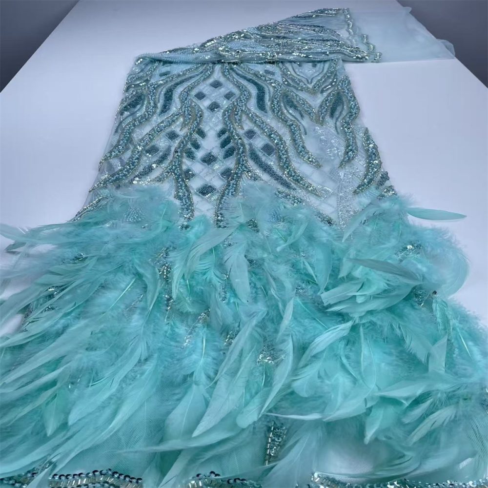 Beaded Tulle Feather 3D Floral Fabric - 5 Yards | HY008