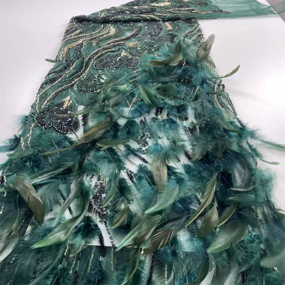 Beaded Tulle Feather 3D Floral Fabric - 5 Yards | HY016