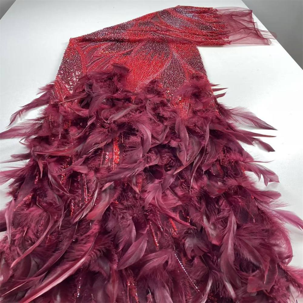 Beaded Tulle Feather 3D Floral Fabric - 5 Yards | HY017