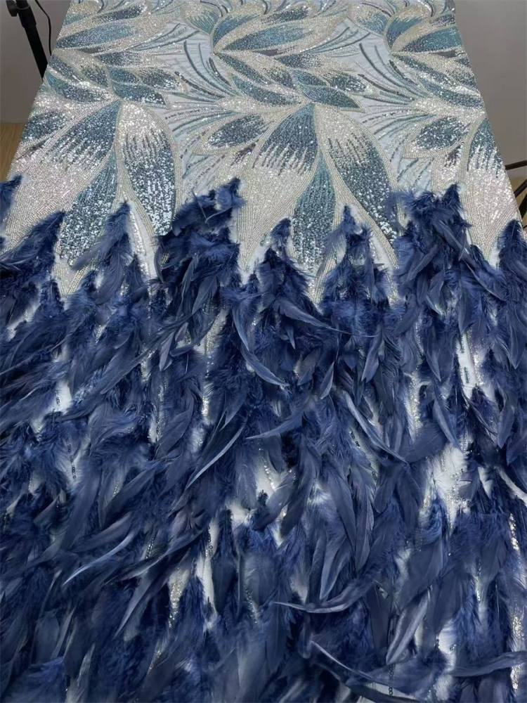 Beaded Tulle Feather 3D Floral Fabric - 5 Yards | HY017