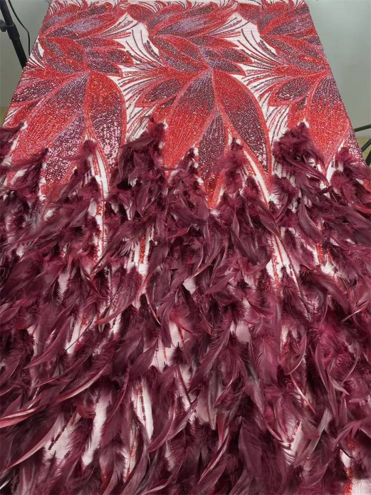 Beaded Tulle Feather 3D Floral Fabric - 5 Yards | HY017