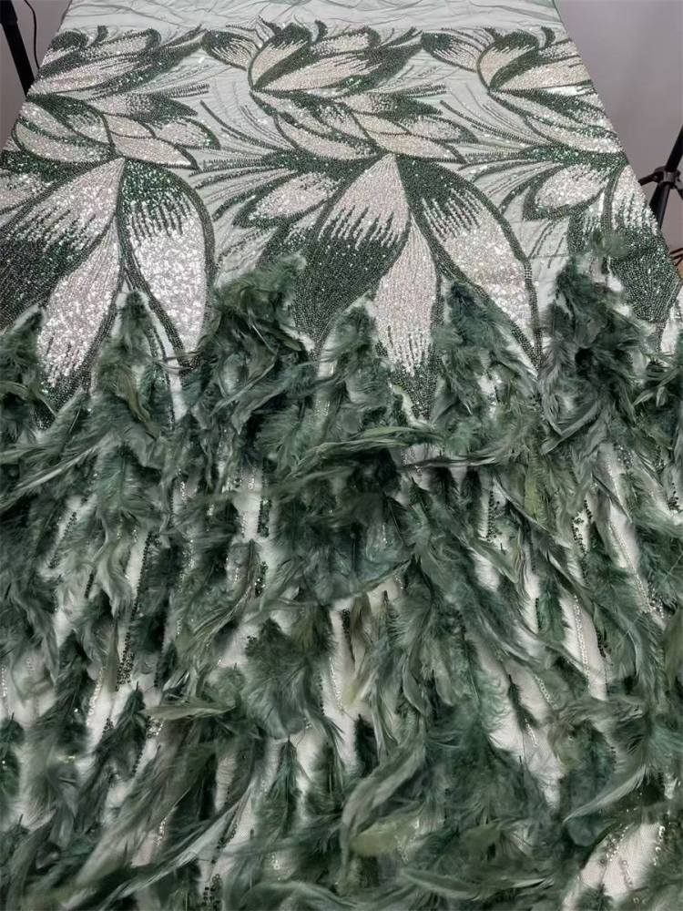 Beaded Tulle Feather 3D Floral Fabric - 5 Yards | HY017
