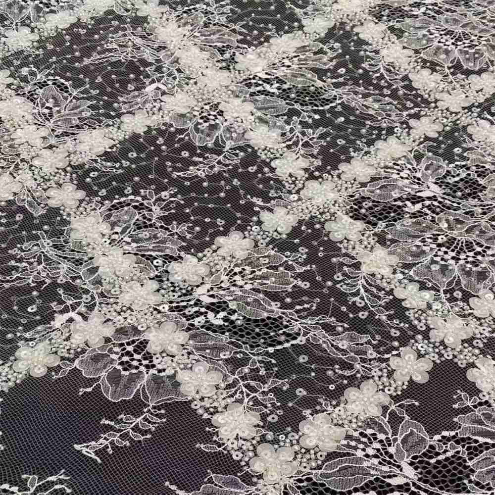 Beaded Lace Fabric - 5 Yards - Embellished Fabric for Prom Dresses | JX505