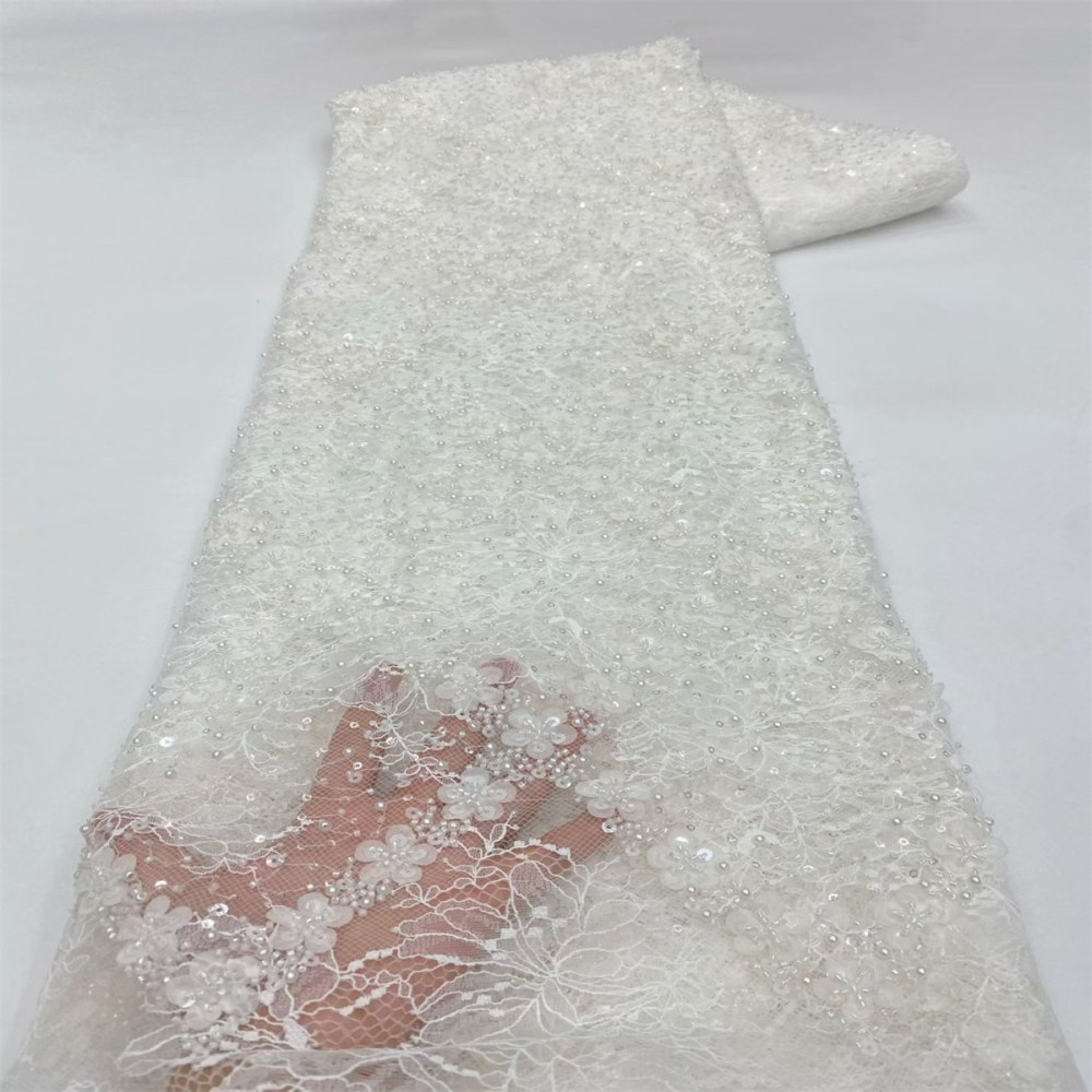 Beaded Lace Fabric - 5 Yards - Embellished Fabric for Prom Dresses | JX505