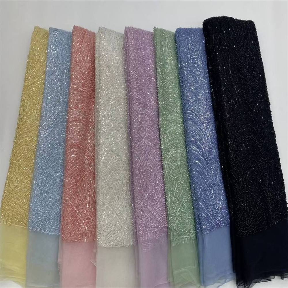 Beaded Tulle Fabric - 5 Yards - Embellished Fabric for Prom Dresses | STN JX506