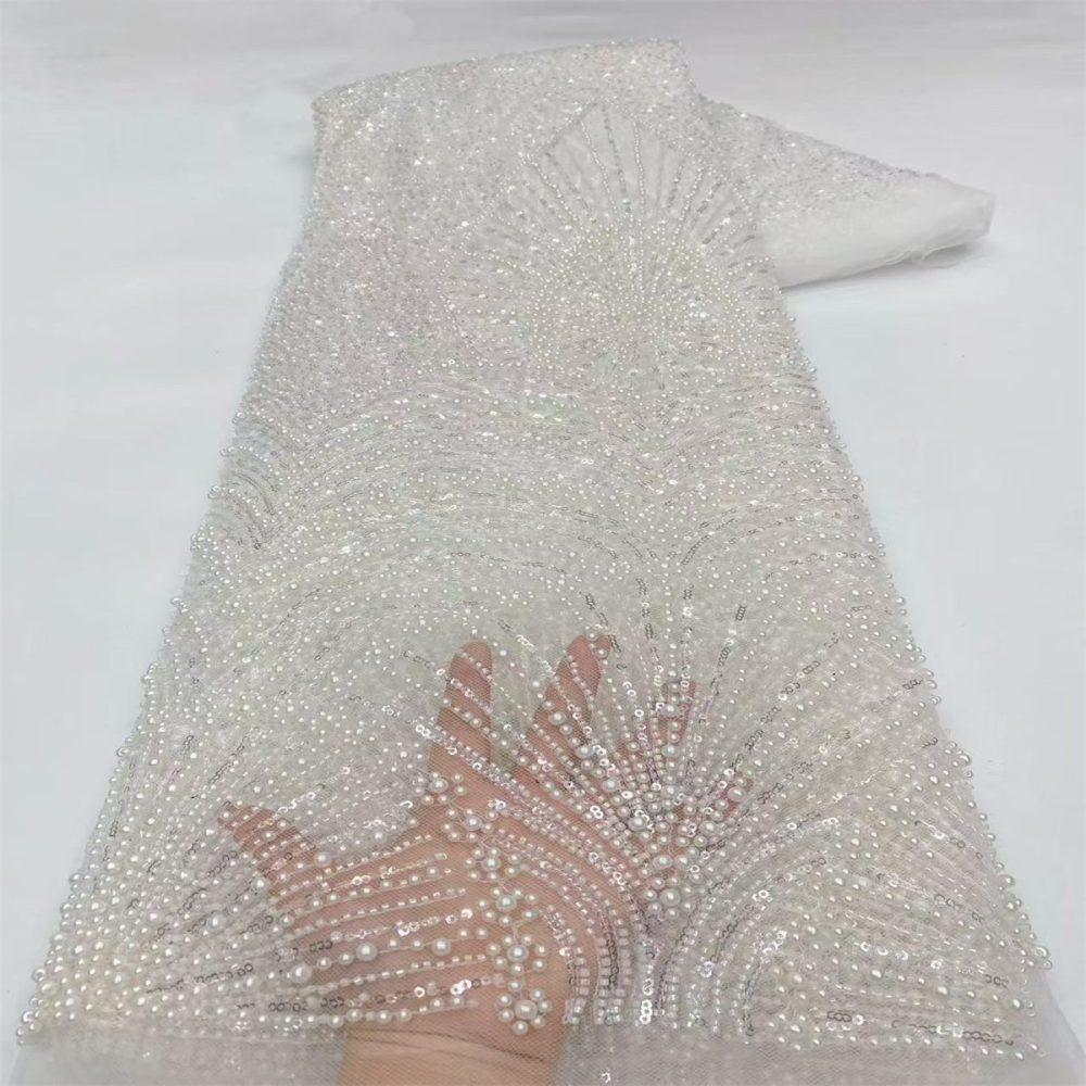 Beaded Tulle Fabric - 5 Yards - Embellished Fabric for Prom Dresses | STN JX506