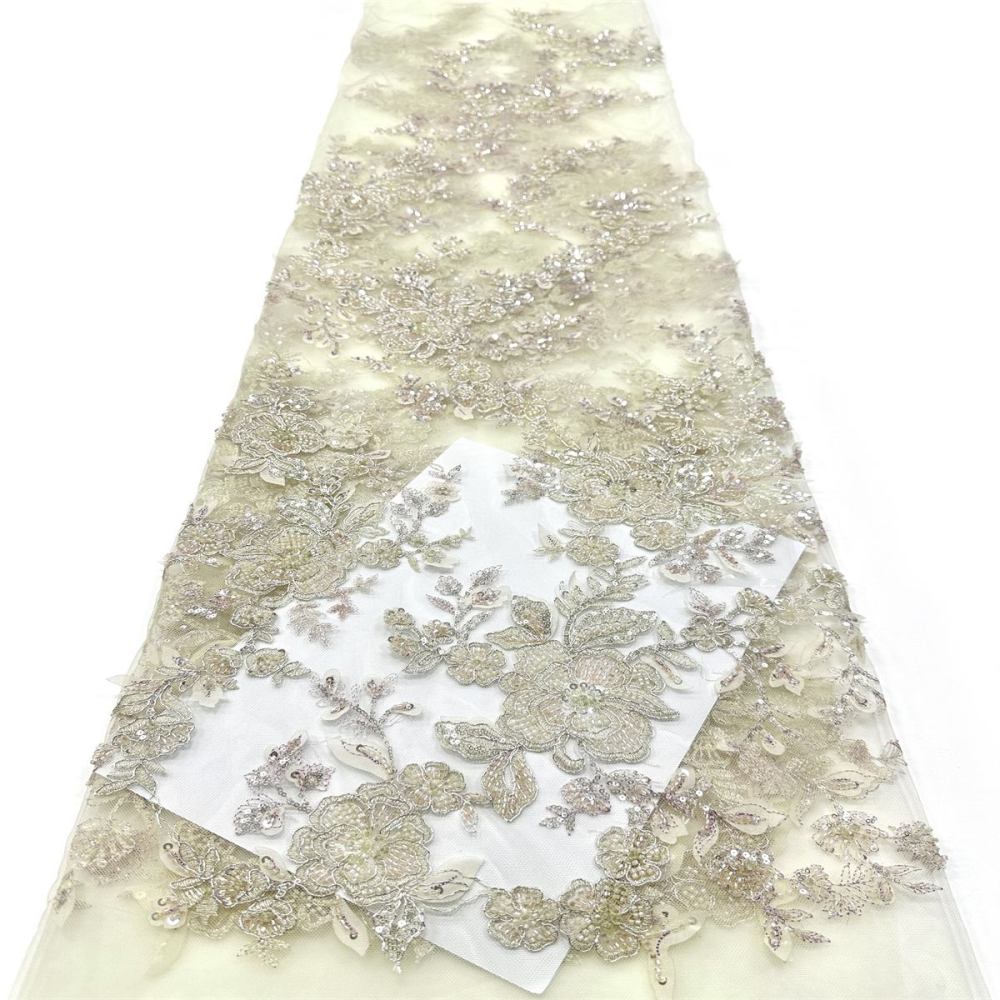 Beaded Tulle Fabric - 5 Yards - Embellished Fabric for Prom Dresses | HN777