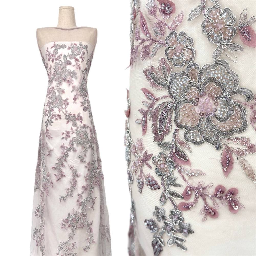 Beaded Tulle Fabric - 5 Yards - Embellished Fabric for Prom Dresses | HN777