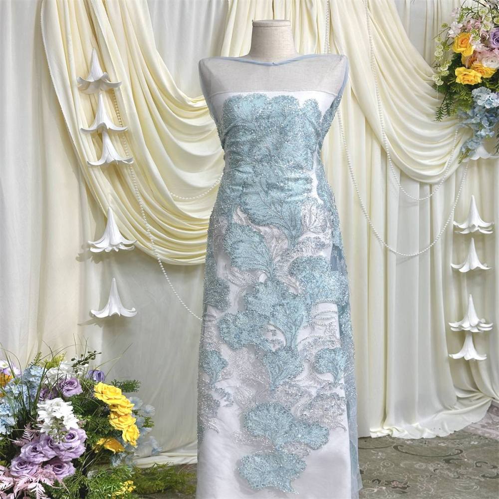 Beaded Tulle Fabric - 5 Yards - Embellished Fabric for Prom Dresses | HN780