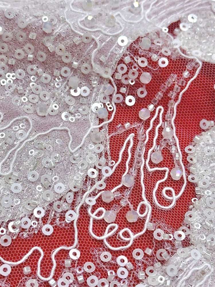 Beaded Tulle Fabric - 5 Yards - Embellished Fabric for Prom Dresses | HN780