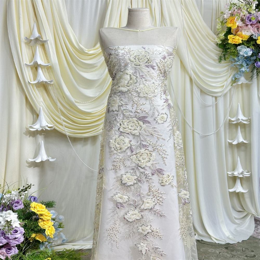 Beaded Tulle Fabric - 5 Yards - Embellished Fabric for Prom Dresses | HN784