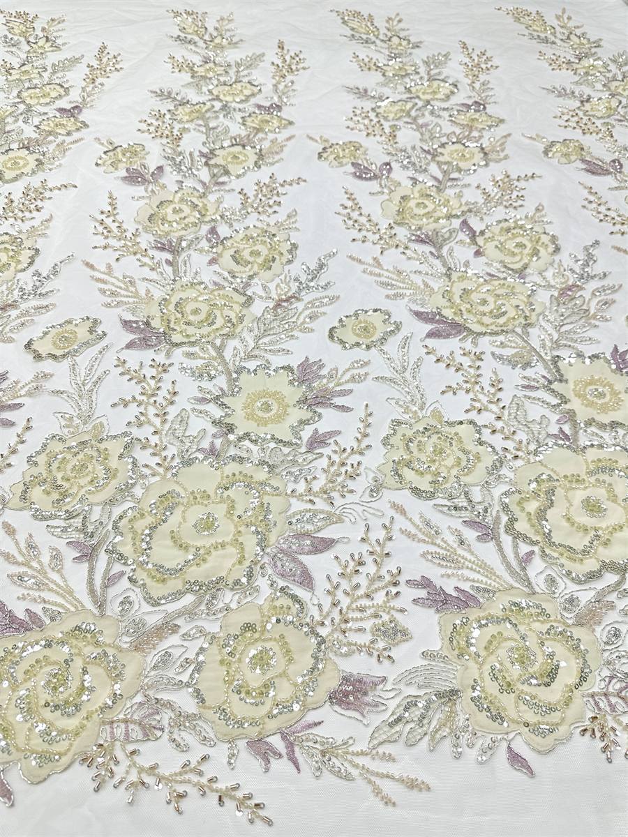 Beaded Tulle Fabric - 5 Yards - Embellished Fabric for Prom Dresses | HN784