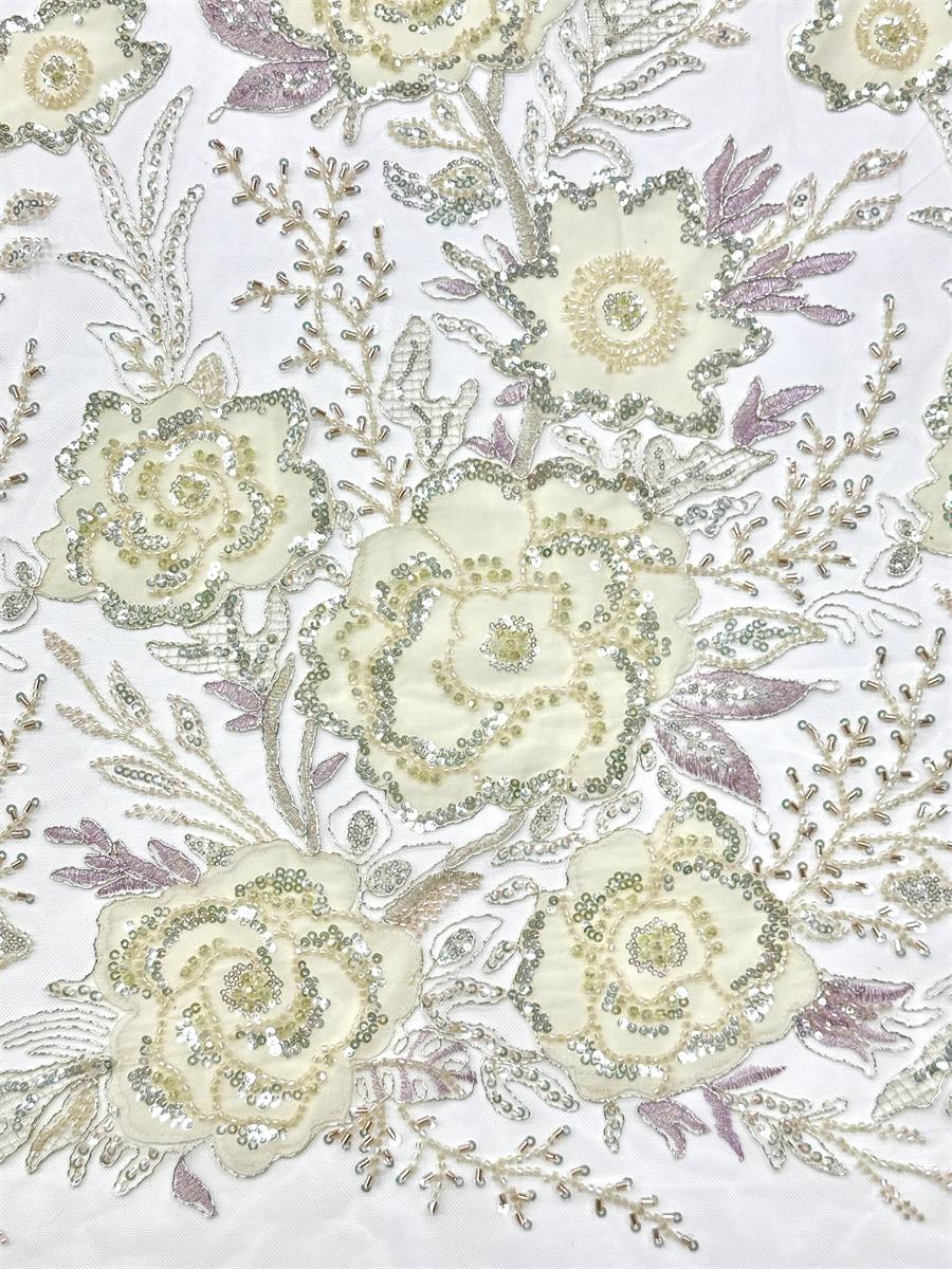 Beaded Tulle Fabric - 5 Yards - Embellished Fabric for Prom Dresses | HN784