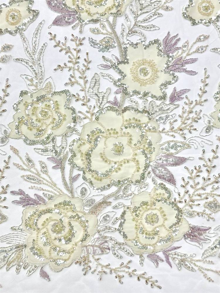 Beaded Tulle Fabric - 5 Yards - Embellished Fabric for Prom Dresses | HN784